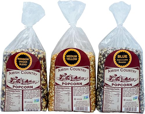 Miniatura 24 de Amish Country Popcorn Bolsas de 3-2 libras Juego variado de arpillera de 6 libras Blanco medio - Amarillo medio - Granos de palomitas de maíz