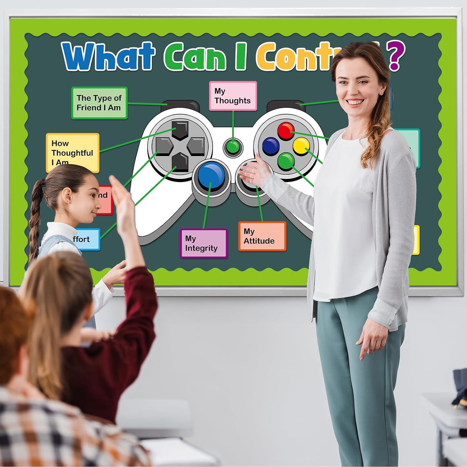 Growth Mindset Bulletin Board Decorations Set Video Game Theme Things I Can Control Positive Back to School Classroom Decor Mental Health Inspirational Gamer Cutouts for School Chalkboard Wall