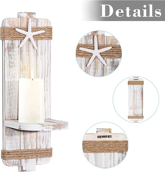 Disdressed Starfish Wall Candle Sconces (Set of 2) Beach Decor