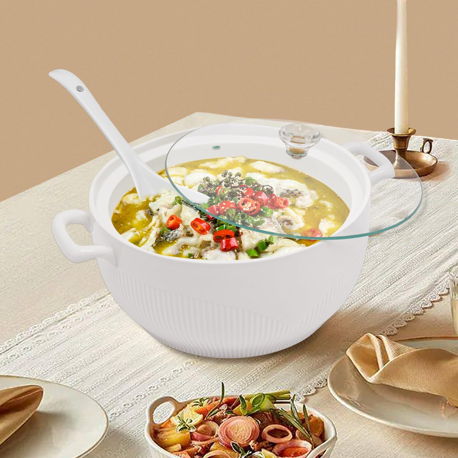 Zuppiera in Ceramica, Ciotola da Portata Creativa con Doppio Manico, stoviglie Decorative per zuppa di Cereali, stufato di Miso Freddo