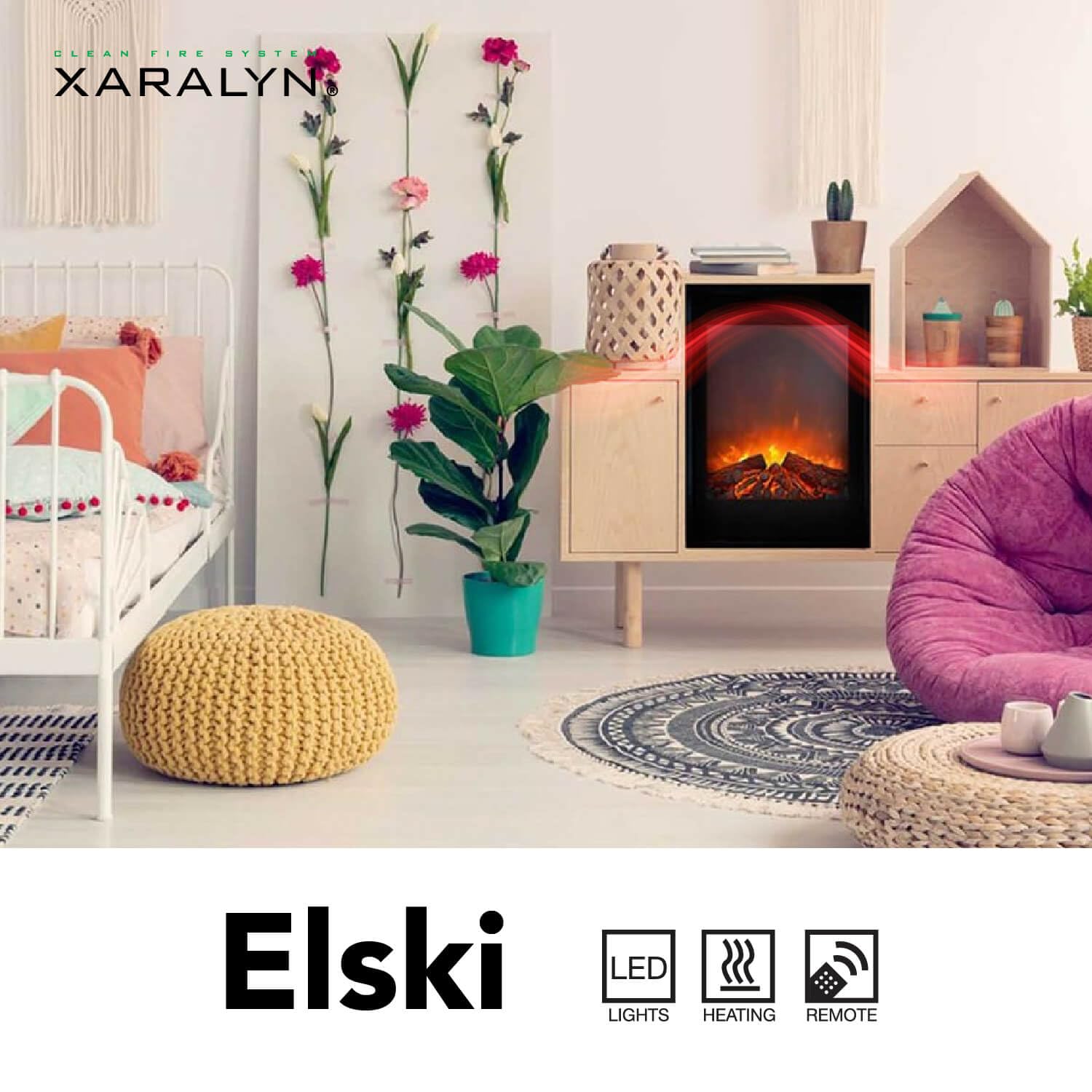 Elektrokamin - Elski - 1300 Watt Heizung - mit Fernbedienung - Einbaukamin - Dekokamin - Plug und Play