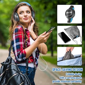 Rydohi Bluetooth Headphones Over Ear, 68H Playtime and 3 EQ Music Modes Wireless Headphones with Microphone/Deep Bass, HiFi Stereo Foldable Lightweight Headset for PC Home Travel Office (BLACK-BLUE)
