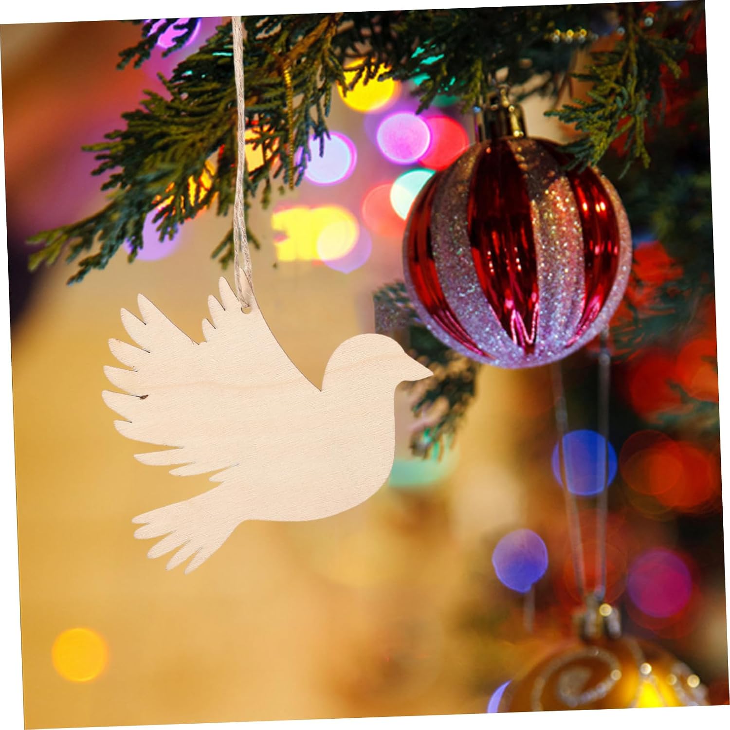 20pcs Unfinished Wooden Bird Cutouts with Pre-drilled and Twine DIY Dove Shaped Hanging Ornaments for Wedding Birthday Christmas Decorations Blank Wood Tags for Crafting and