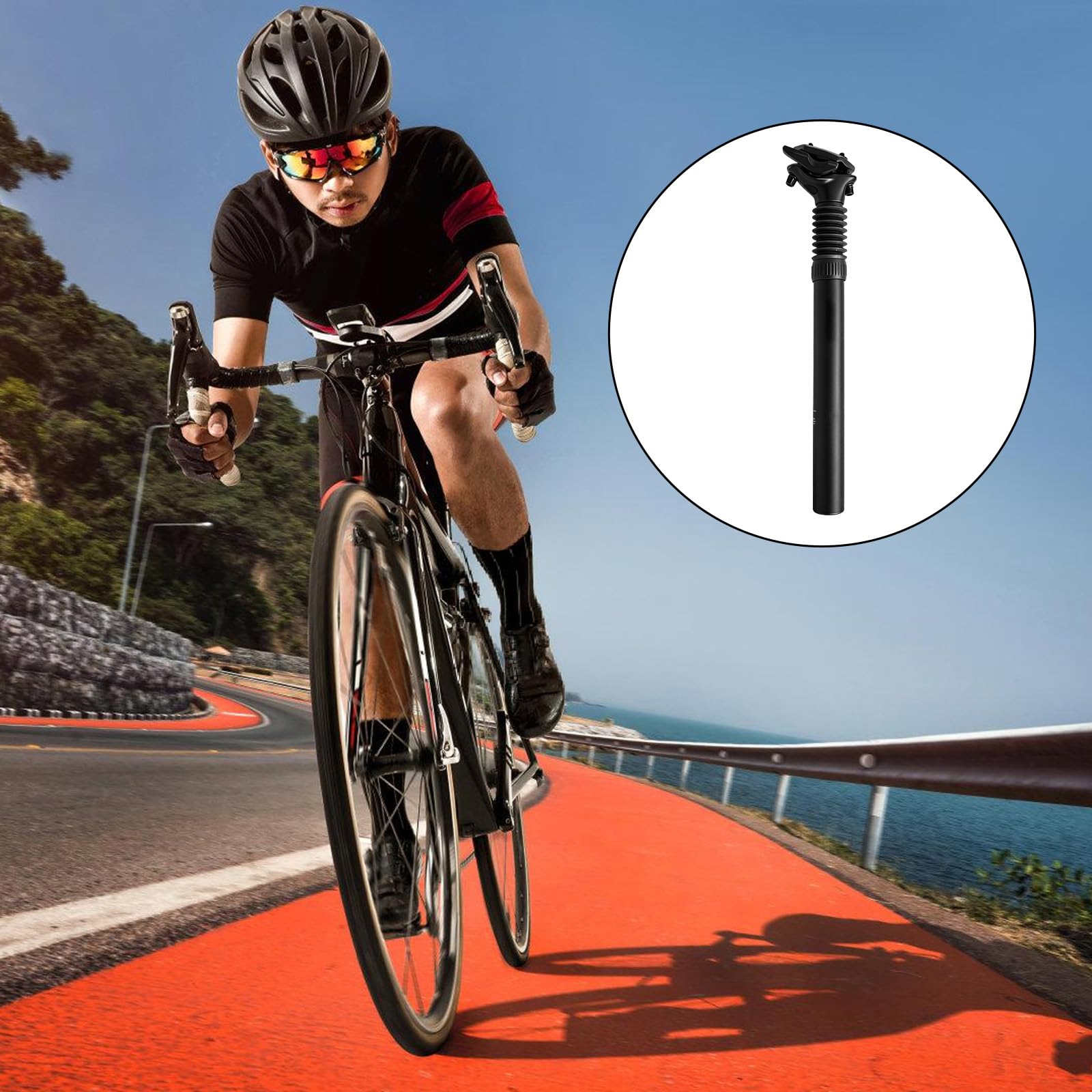Reggisella a molla Spring, 27,2 mm, reggisella a molla in alluminio, per bicicletta, con asta, lunghezza 350 mm, ammortizzatore regolabile per bici pieghevole, MTB, downhill