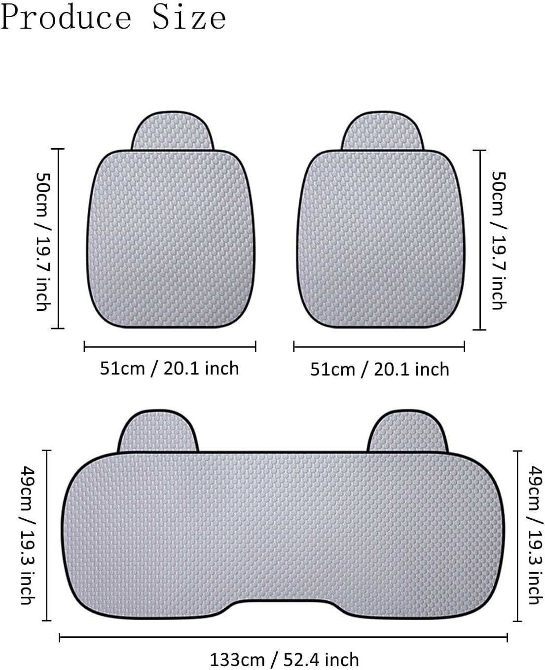 acdiac Universal Ice Silk Car Seat Cover Summer Auto Cool Cushion Breathable Cozy Non-Slip Car Seat Pads 3pcs/Sets (Gery)