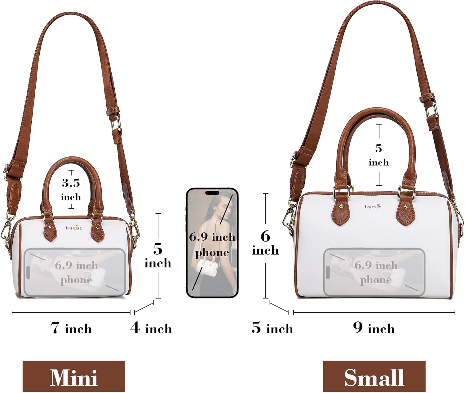 INICAT Barrel Bag for Women Top Handle Satchel Shoulder Boston Bags Crossbody Purse Handbag with Detachable Long Strap - Image 3