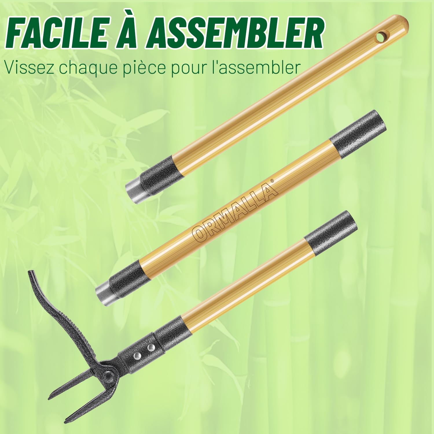 Désherbeur Manuel 1.1m Longueur, Arrache Pissenlit, Manche en Bambou Naturel et 4 Griffes en Métal, Désherbeur de Jardin Debout avec des Gants de Jardinage, Adapté Aux Animaux (Upgrade)