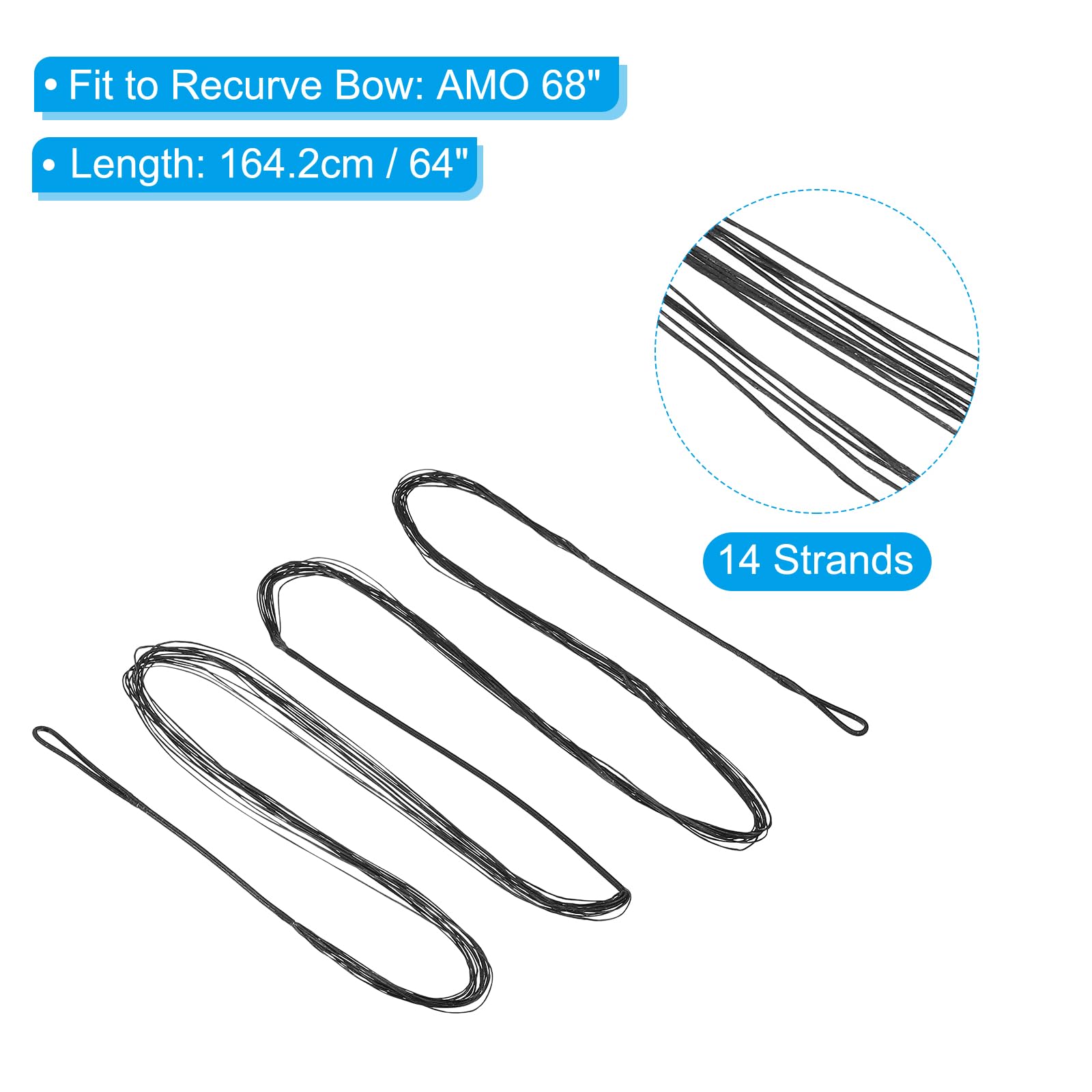 PATIKIL Bow String Replacement with 4 Nock Points for AMO 68", 14 Strands Traditional Long Bow Recurve Bowstring, Black - Image 2
