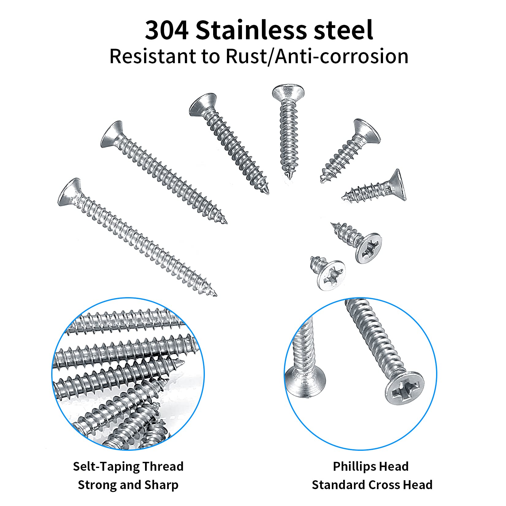 Zestaw 420 wkrętów samogwintujących M3, ze stali nierdzewnej 304, z łbem płaskim, 20 szt. śrub M6 – 6 mm/8 mm/10 mm/12 mm/16 mm/20 mm/25 mm/30 mm