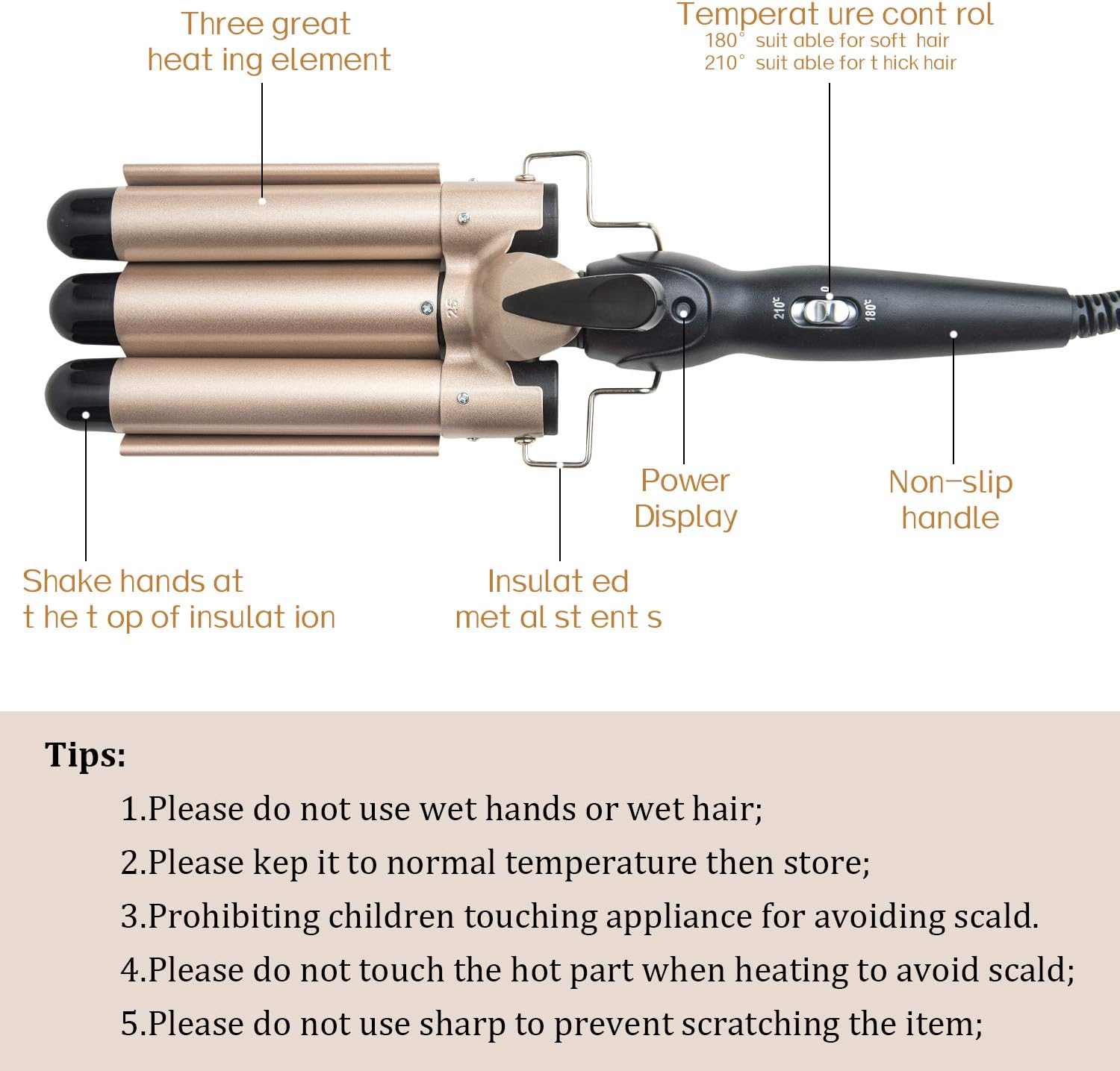3 Barrel Curling Iron Wand Dual Voltage Hair Crimper Temperature Adjustable 25mm Hair Crimper ，1 Inch Ceramic Tourmaline Triple Barrels ，Hair Waving Styling Tools : Beauty & Personal Care