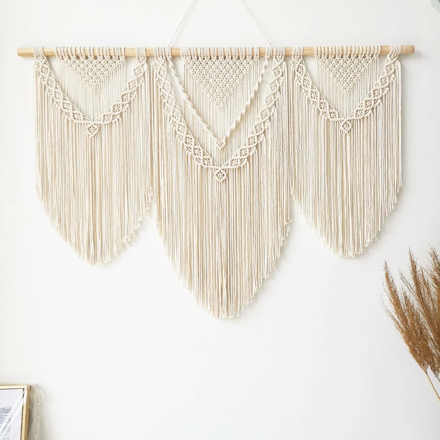 - large macrame wall hanging - Boho Tapestry Macrame Wall Decor Art- Chic Bohemian Handmade Woven Tapestry Home Decoration for Bedroom Living Room Apartment Wedding Party - 43"x32" (Beige-Triangle)