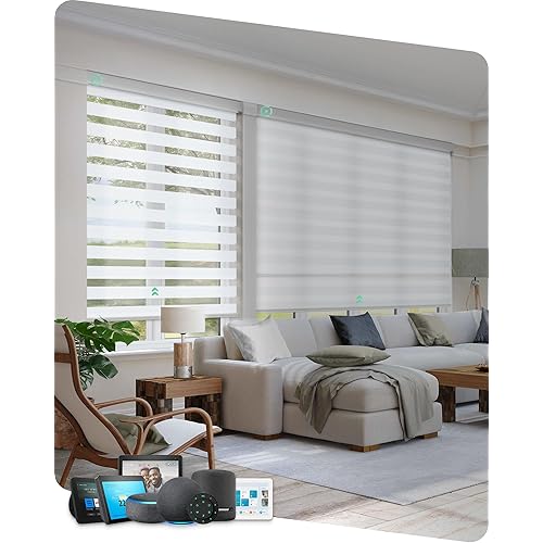 Yoolax Motorized Blinds with Remote, Electric Zebra Blinds for Indoor Windows, Room Darkening Smart Shades with Voice Control, Compatible with Alexa Google Home, APP Control, 34" W x 72" H, White