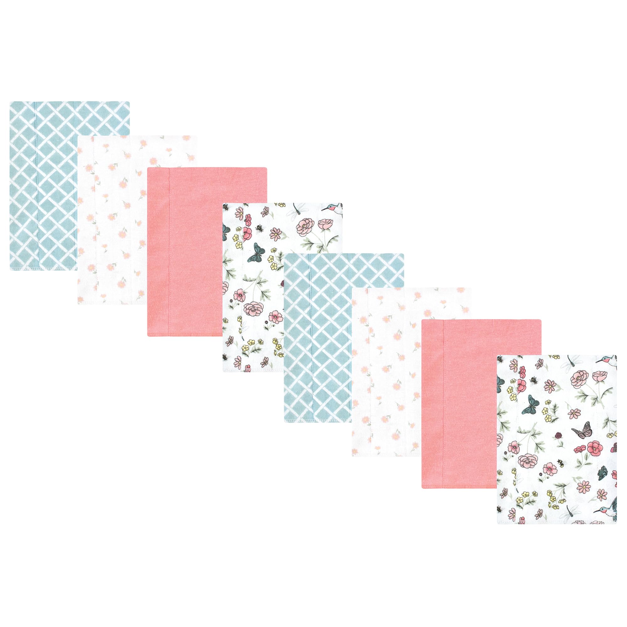 Hudson Baby Cotton Poly Flannel Burp Cloths Multipack, Hummingbird Garden 8-Pack, One Size