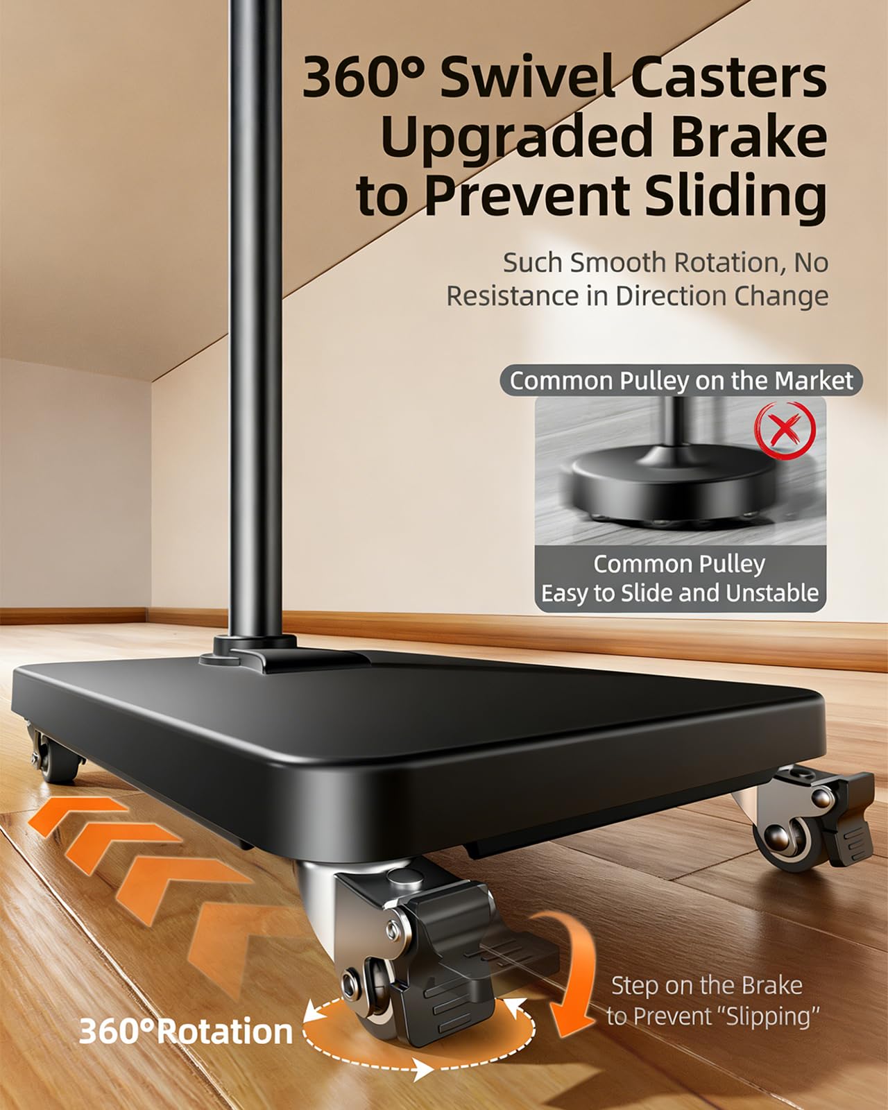 Soporte de Piso para Tableta, Soporte para Tablet con Brazo Ajustable de 720° con Patines con Freno de Pie de 360°, Chasis Reforzado, Soporte para Teléfono con Brazo Mecánico de 3 Secciones para Table