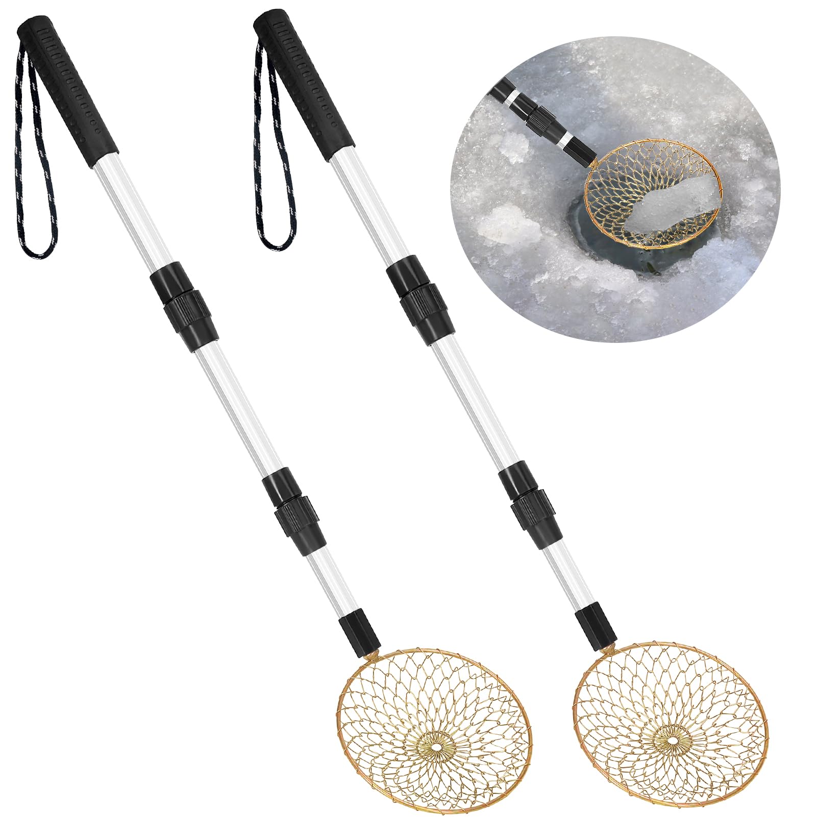 RGQSUN 2 Pack Beach Scoop Shovel Metal Sand Sifter,Shark Teeth Sifter Shelling Tools Long Handle,Extendable Rock Scooper Shell Scooper for Picking Up Shells & Rock Hunting