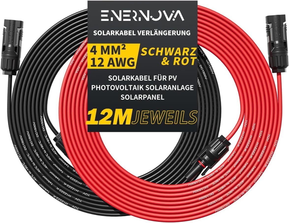 ENERNOVA Solarkabel 4mm²/6mm², Verlängerung 1-50M IP67 für PV Solaranlage