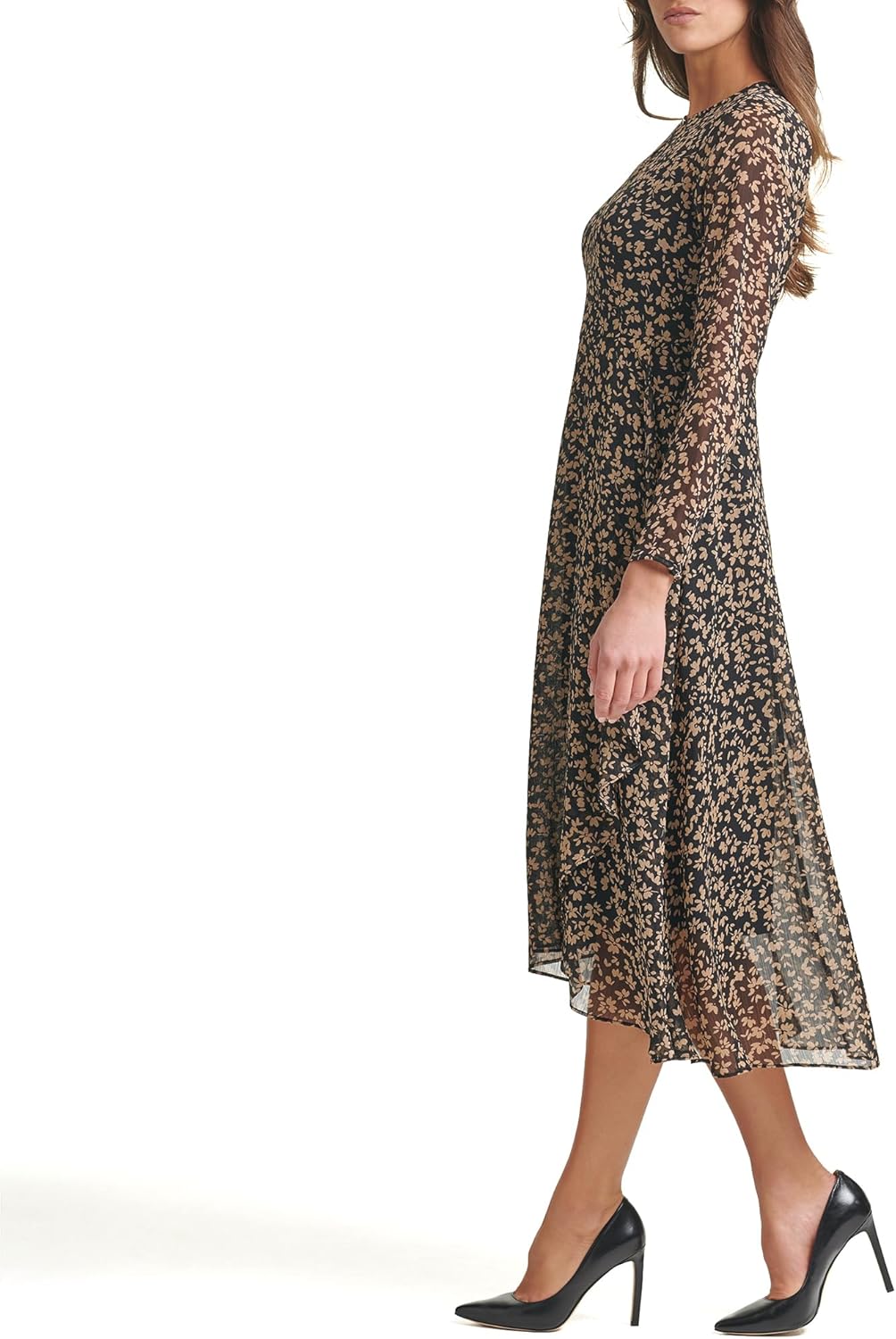 Tommy Hilfiger Women's Long Sleeve High Neck Chiffon Hi Lo Midi Dress - Image 3