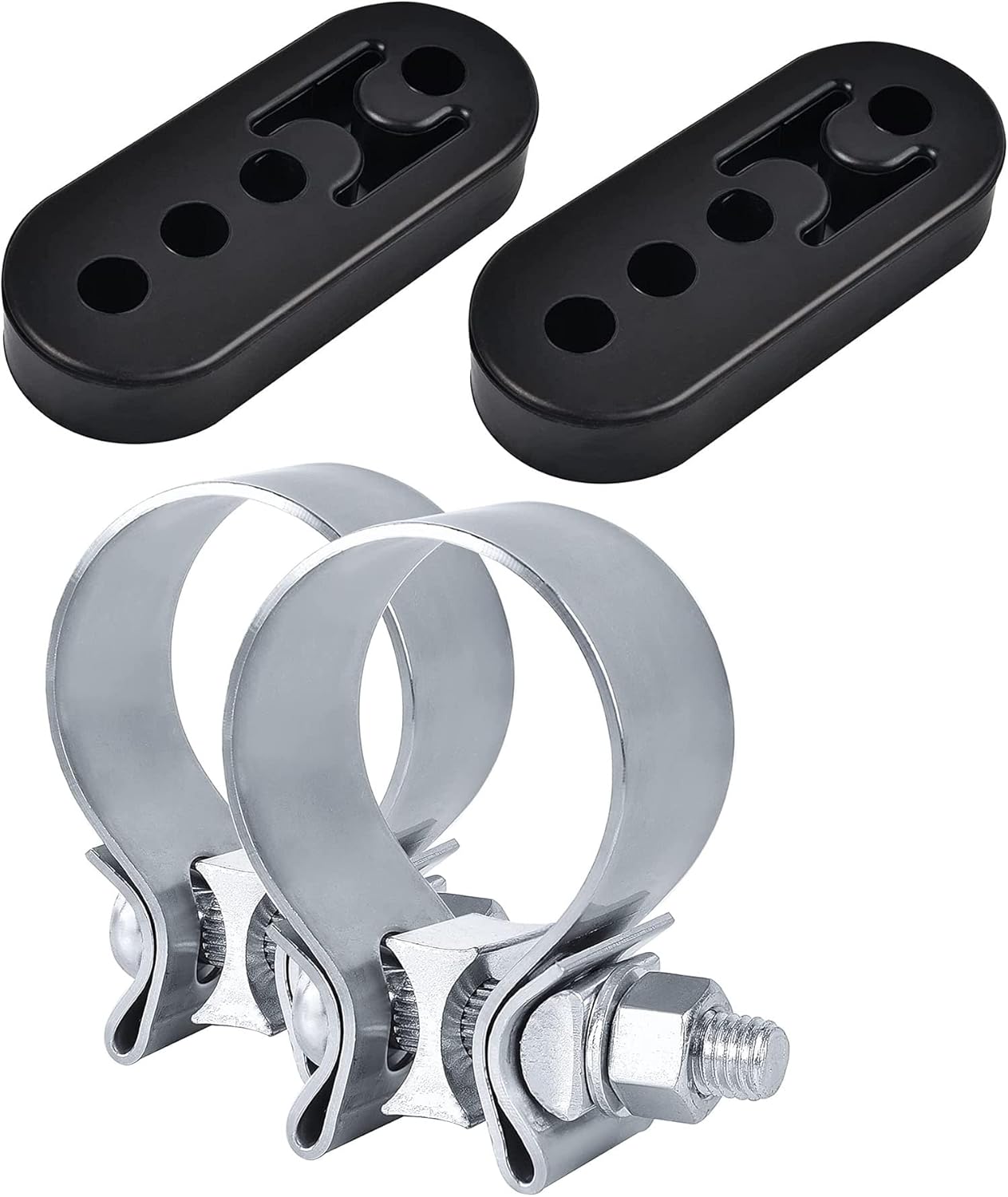 EVIL ENERGY 1.75" Exhaust Narrow Band Muffler Clamp 2PCS, Bundle with 4 Holes Adjustable Exhaust Hanger Universal 2PCS