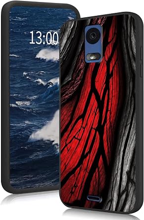 Case for BLU View 3 B140DL, BLU View 3 Phone Case for Women Girls, Shockproof Thin Soft Liquid Silicone Rubber Case Cover Fit for BLU View 3, Black Red Wood Grain