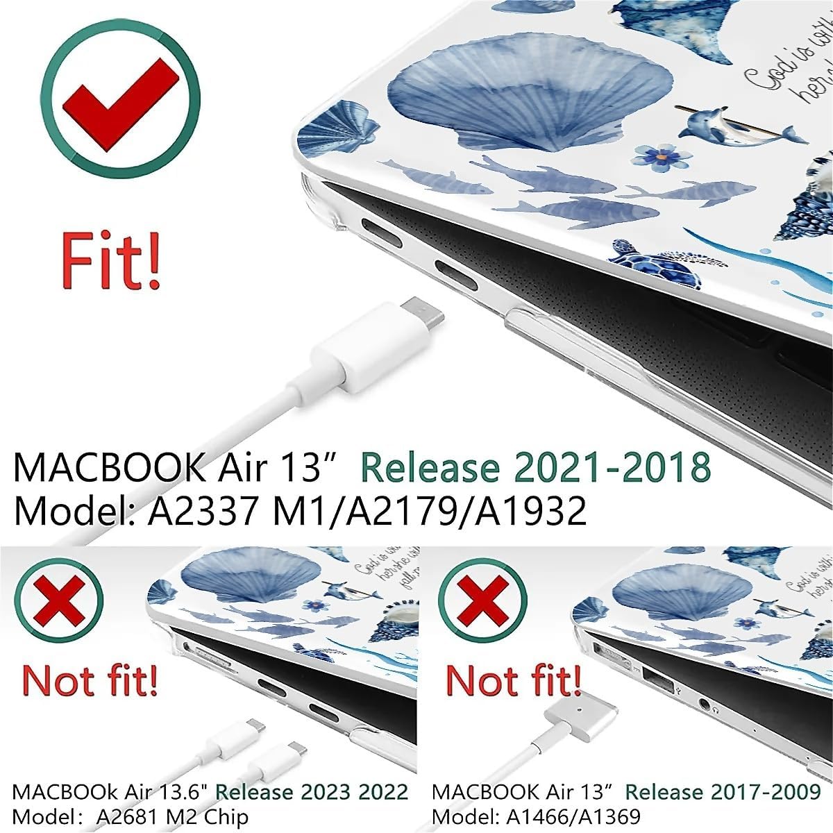 for MacBook Air 13 Inch Case,Clear 2022 Version of M2 A2681/A3240 Plastic Hard Shell Computer Case Ocean Turtle Shell Collage Pattern