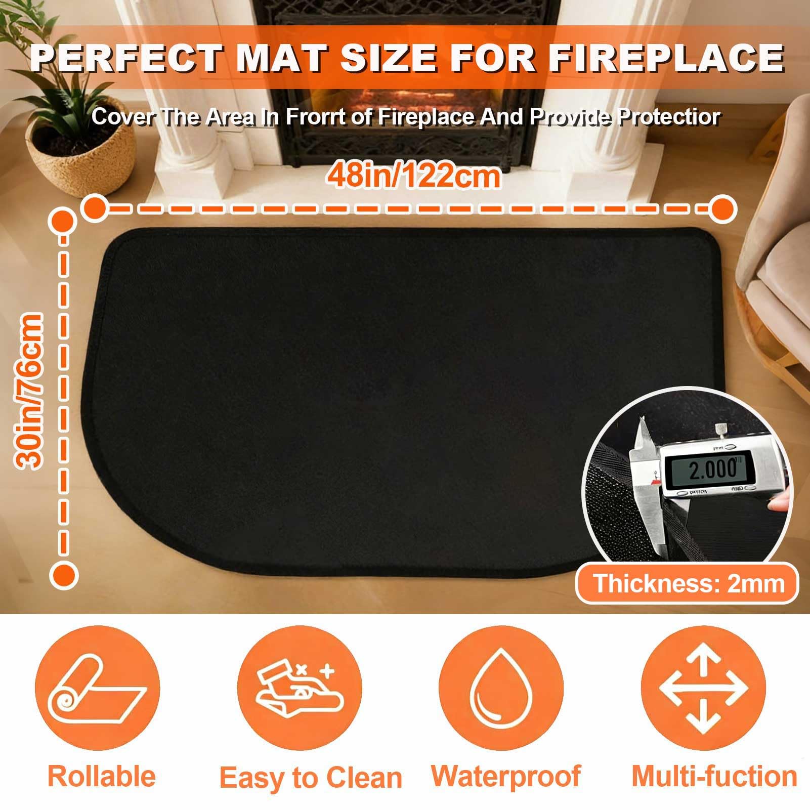 Tappeto per camino, antiscivolo, resistente al fuoco, 122 x 76 cm, ignifugo, protezione per interni ed esterni, braciere, griglia e stufa di sicurezza
