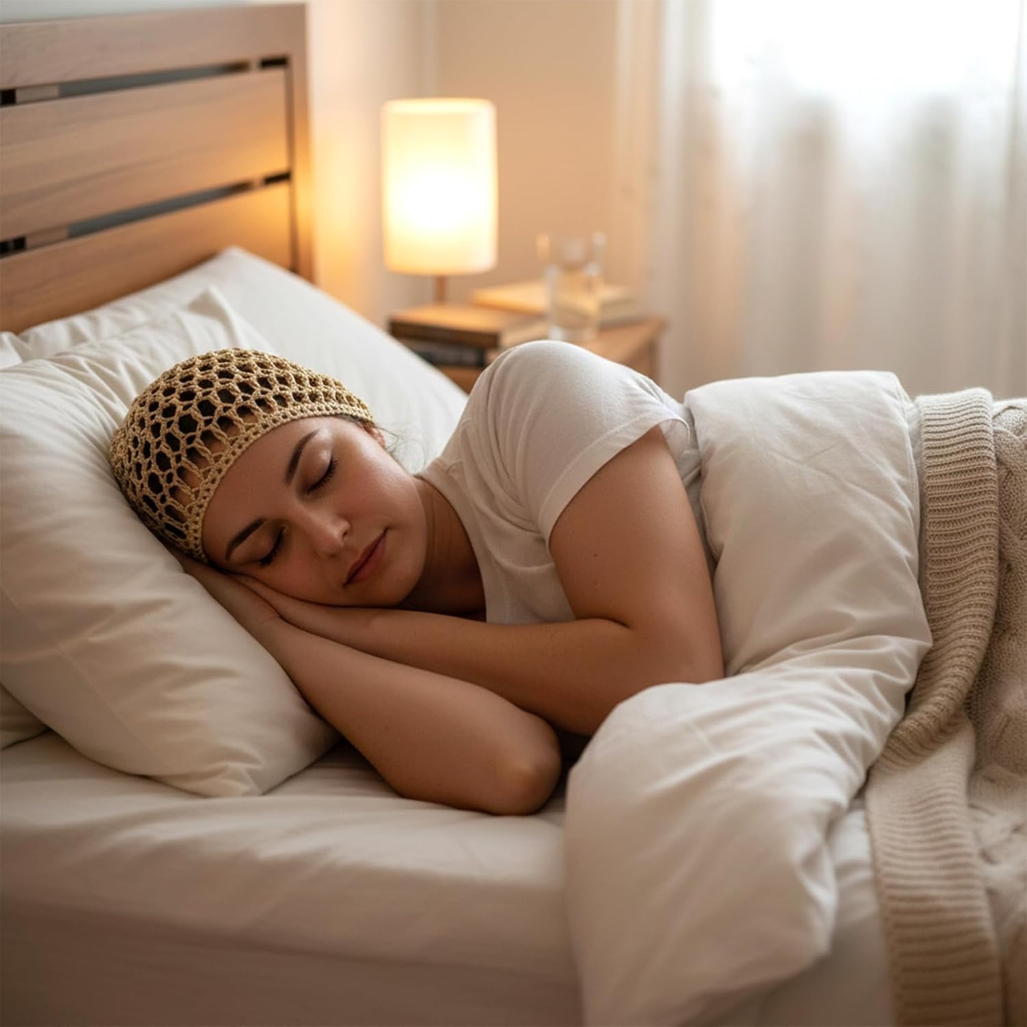 4 Pcs Hair Wrap Net for Sleeping, Crochet Mesh Wrap Caps Knit Snood Hat Thick Short Woman Hairnet Snoods Cover Ornament, Soft Breathable Hairs Bonnet Wig Cap Sleep Cap Hairnet for Women