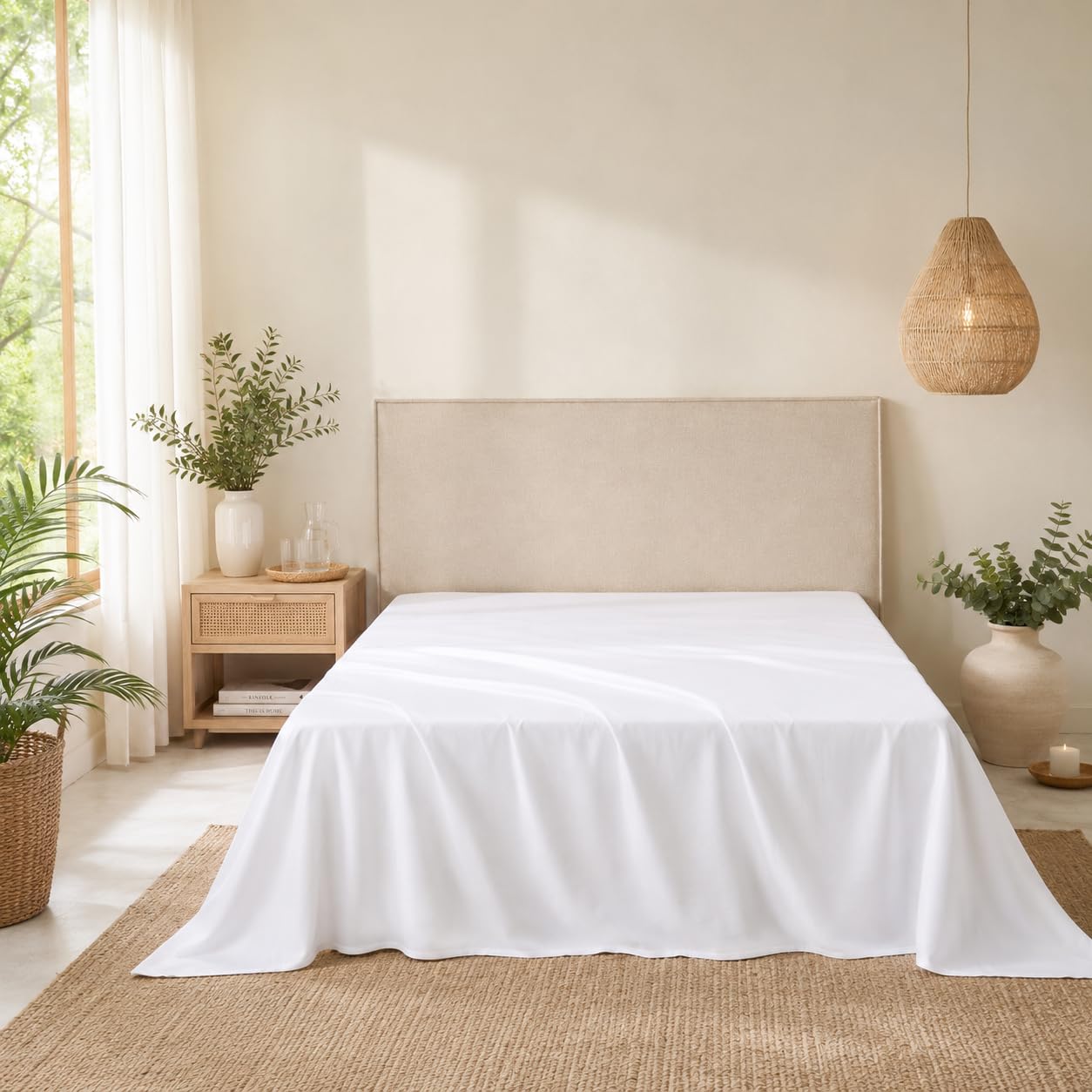 Jomy - Sábana encimera bambú Cama 150 cm Sabana encimera 240 x 280 cm Suave y refrescante Termorreguladora Sábanas Frescas para Verano, Color Blanco sabanas Saten 400 Hilos