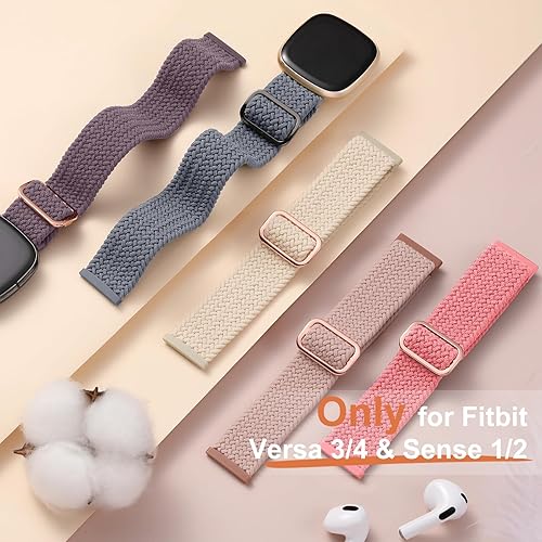 Vista 12 de Maledan Banda elástica trenzada compatible con Fitbit Sense/Versa 3/4 y Sense 2, correa elástica suave para reloj inteligente, accesorio