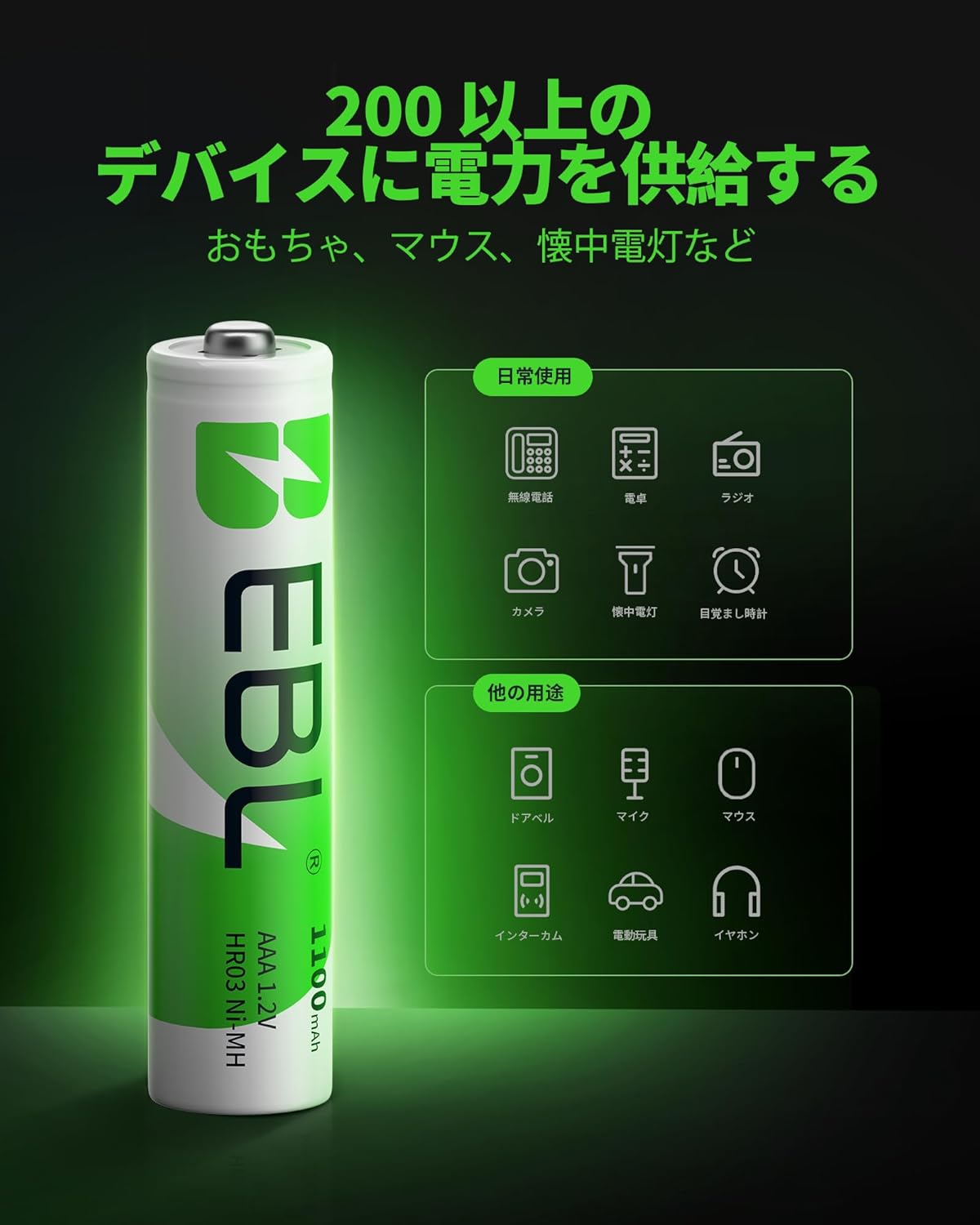 EBL AAA batteries stored in their clear plastic case