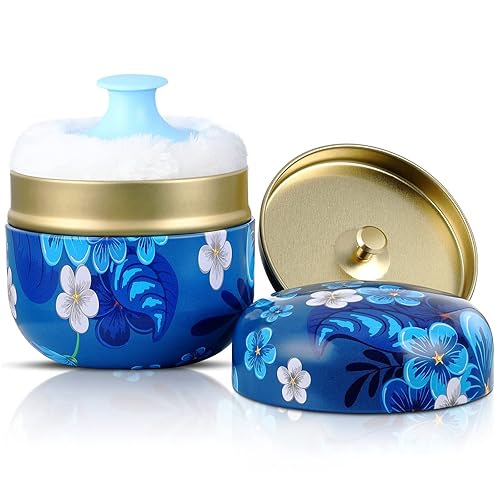 Vista 20 de Estuche de polvo corporal con recipiente de polvo para polvo, recipiente de té para bebé y adulto, caja de té en polvo de talco (mar azul)