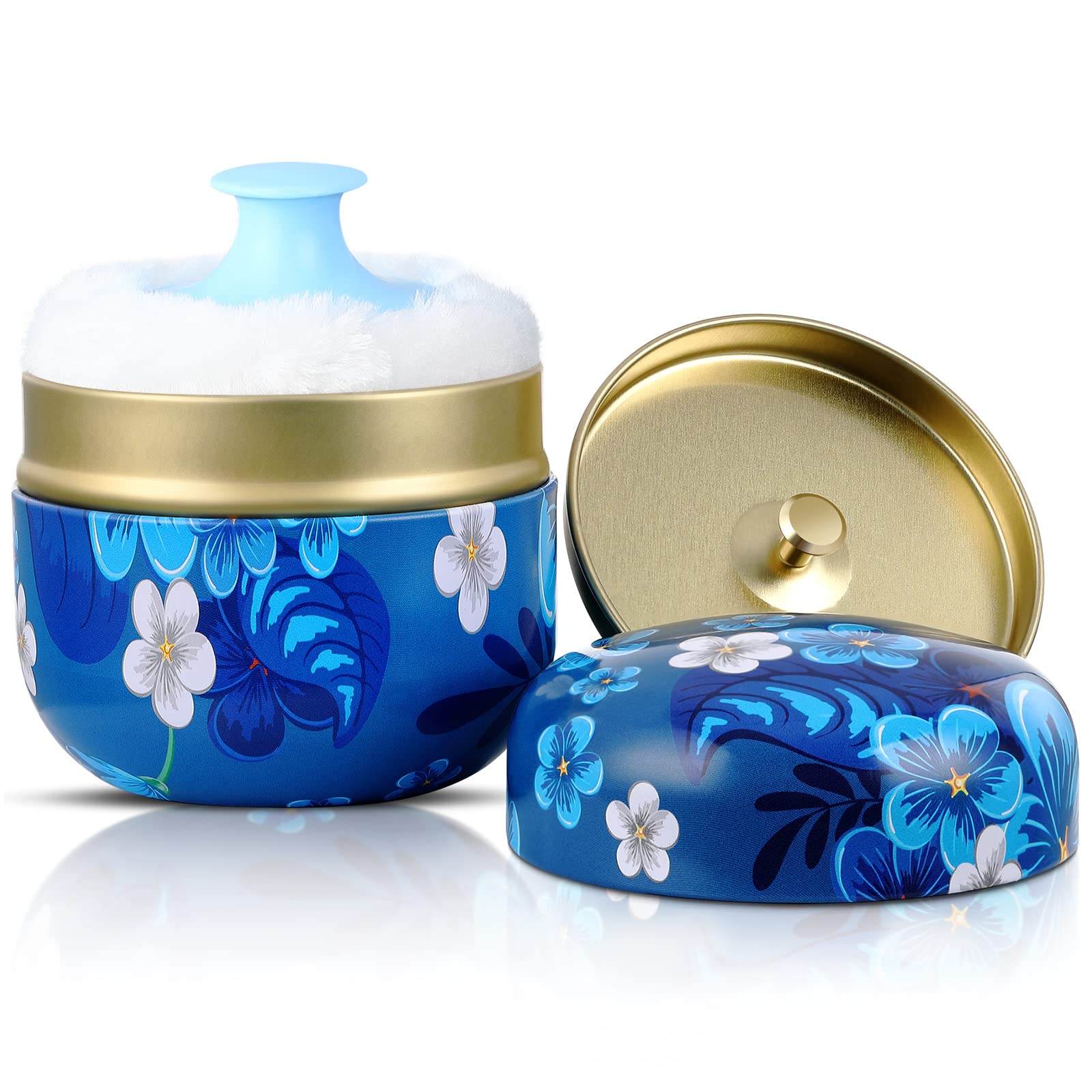 Body Powder Case with Powder Puff Powder Container Tea Canister for Baby and Adult Body Talcum Powder Tea Box (Colorful Flower)