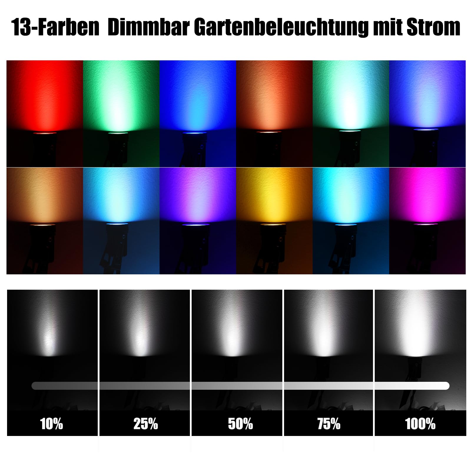 COOLWEST RGB Gartenstrahler mit Fernbedienung und Lichtsensor, 20M/8er Set Strahler IP65 Wasserdichte Gartenbeleuchtung mit Strom, 24V gartenleuchten mit Timer für Garten, Bäume, Wege, Dimmbar