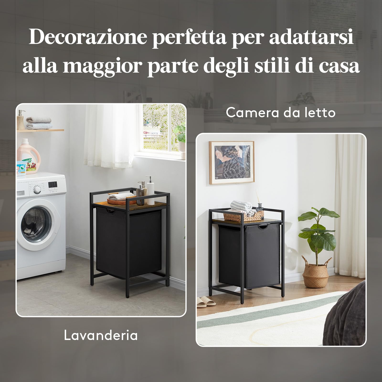Lifewit Cesto Portabiancheria, Mobile Biancheria Sporca con Sacco Porta Biancheria in Tessuto Oxford e Ripiano in Metallo per Lavanderia, Camere da Letto, Bagno, Dormitori, 69 L, Nero