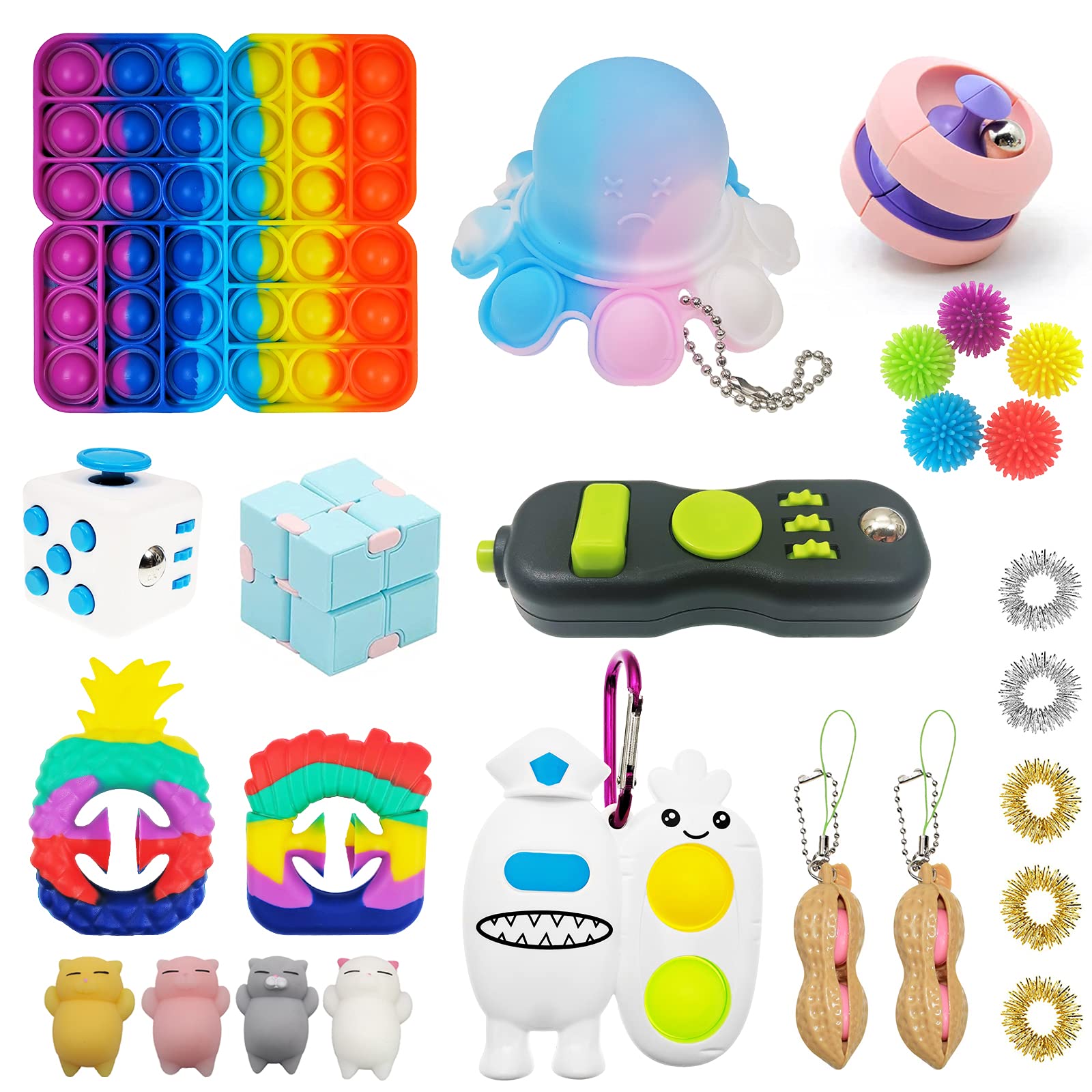 25 Pack Fidget Figetget Sensory Toy Set, Pop Popping Figit Toys for 3-12 Year Old Kids, Anxiety Autism Special Needs Stress Reliever Bubble Silicone Game Gift Set for Kid Teen Adult and ADHD (25 PCS)