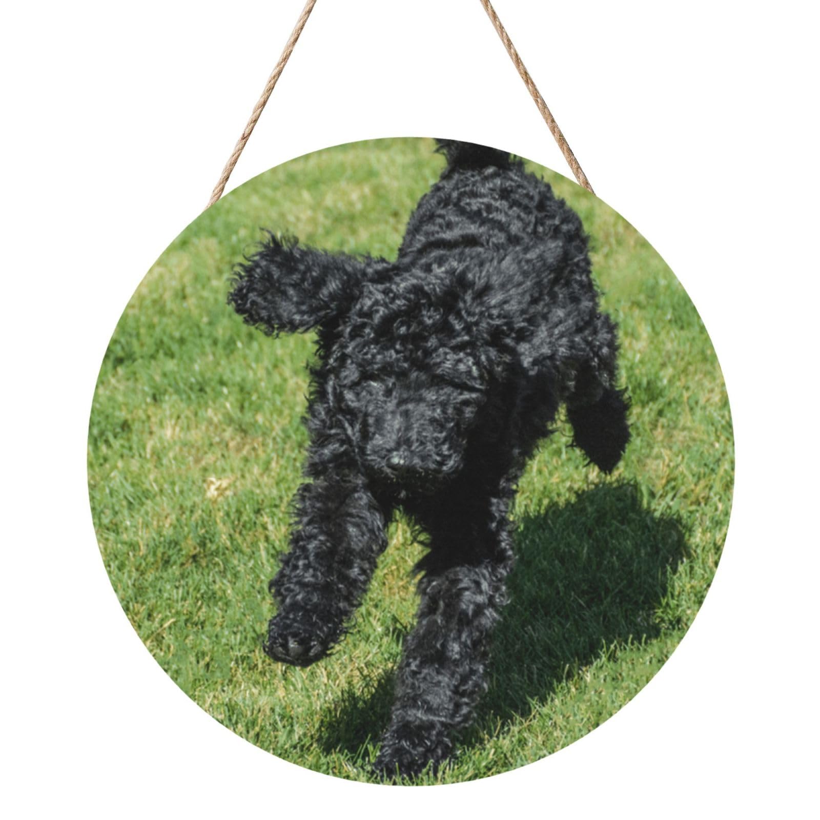 InOmak Black Standard Poodle, Round Wood Panel Painting 12 in, Wall Hanging Painting For Home