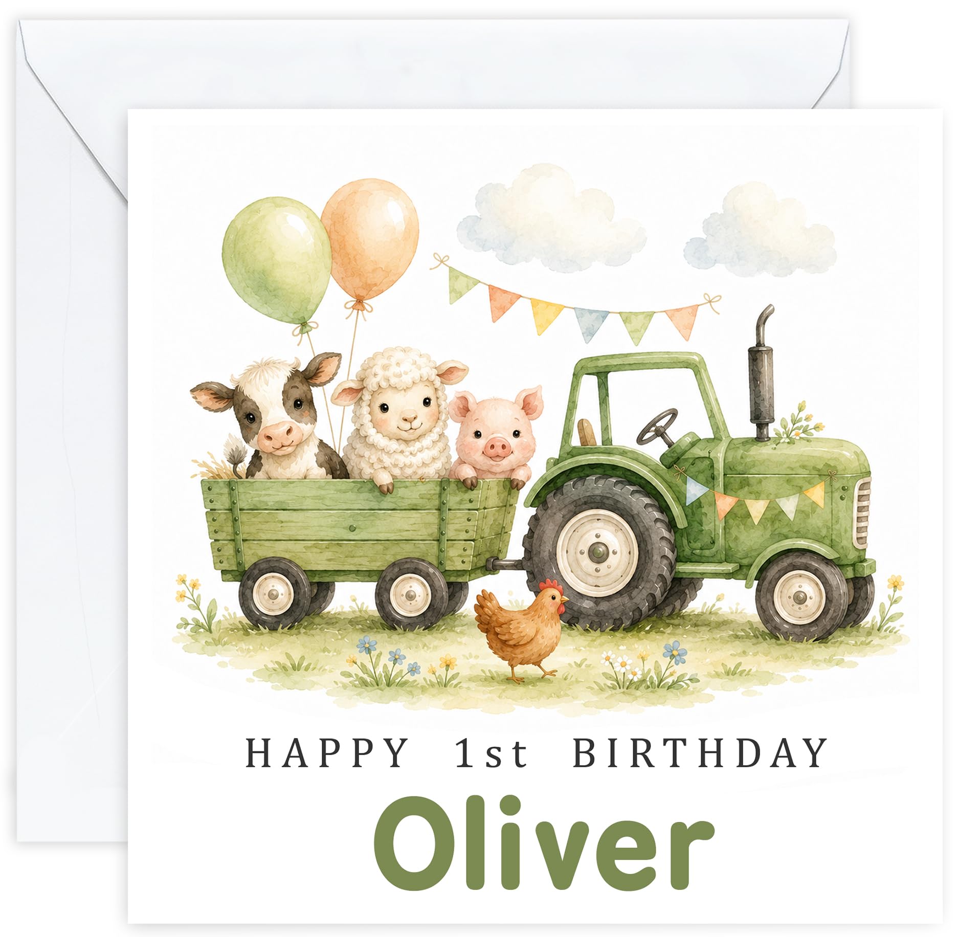 Personalised 1st Birthday Card for Boy | First Birthday Card with Name | Son Grandson Nephew or Godson | Design 05