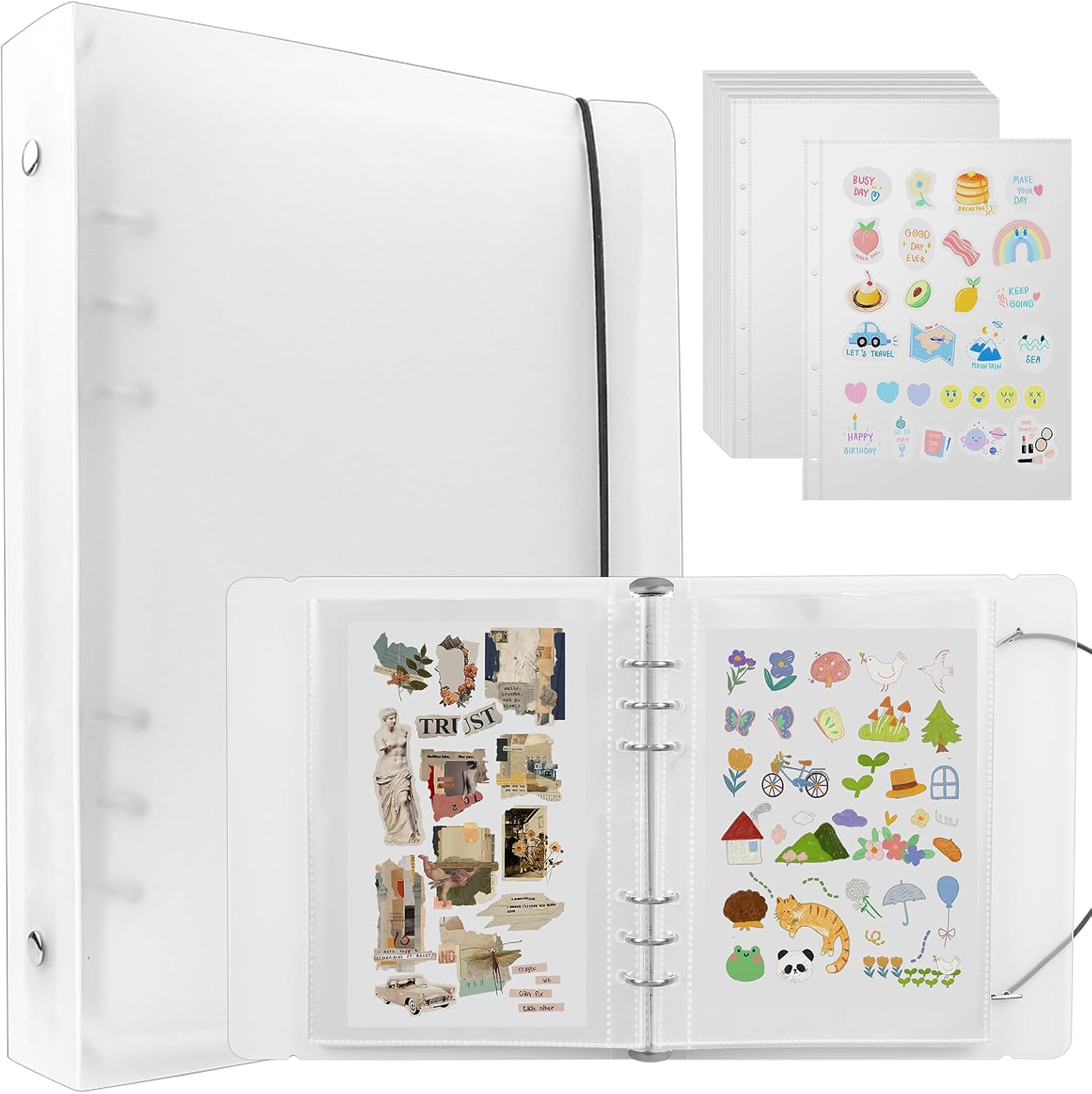 A5 Sticker Organizer Storage Binder Book, Collecting Album with 50 Pack Double Sided 1-Pocket Sleeves for Planner Storage sticker photo card ticket recipe