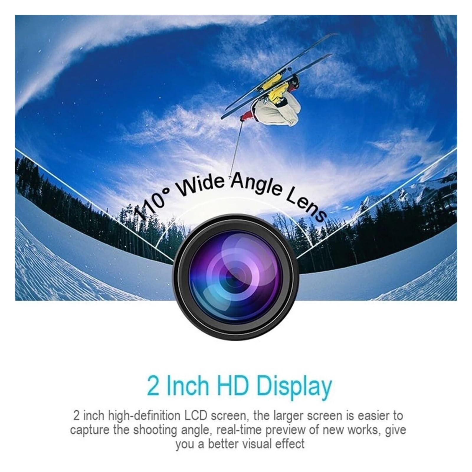 Macchina Fotografica d'azione Azione Sportiva Videocamera for Registrazione Subacquea Impermeabile Videocamera Full HD Cam Videoregistratore for Esercizi estremi(Blue)