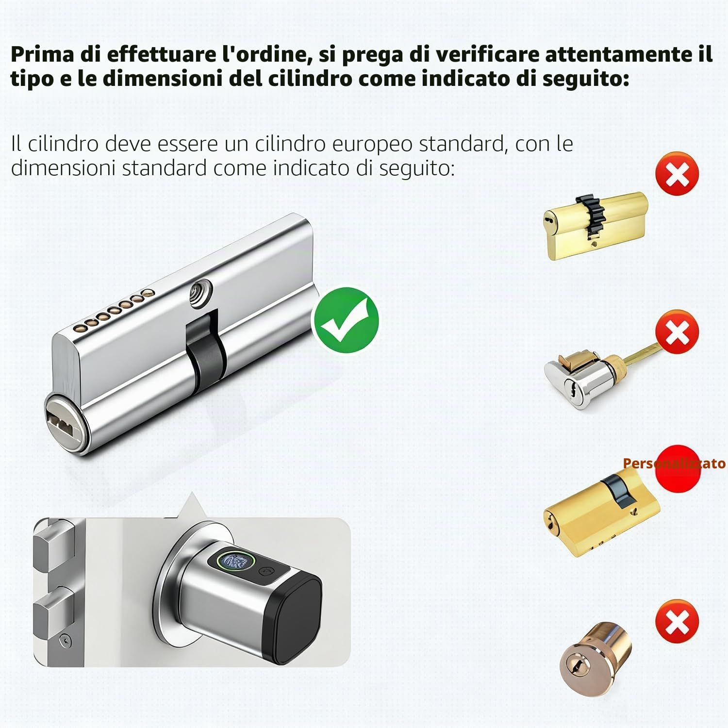 Serratura per porta con impronte digitali, 5 en 1, con codice numerico, chiave RFID APP, apriporta elettronica, cilindro di chiusura regolabile, 60-90 mm
