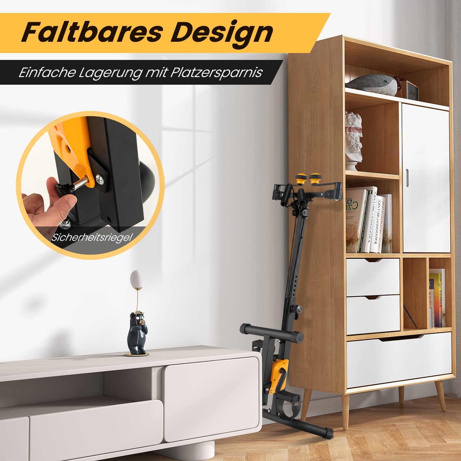 GYMAX Trainingsgerät klappbar, Physiotherapie-Heimtrainer mit verstellbarer Höhe, Handgriff & Widerstand, Ganzkörpertrainer für Hand, Arm, Knie & Beine für Senioren Schwarz + Gelb