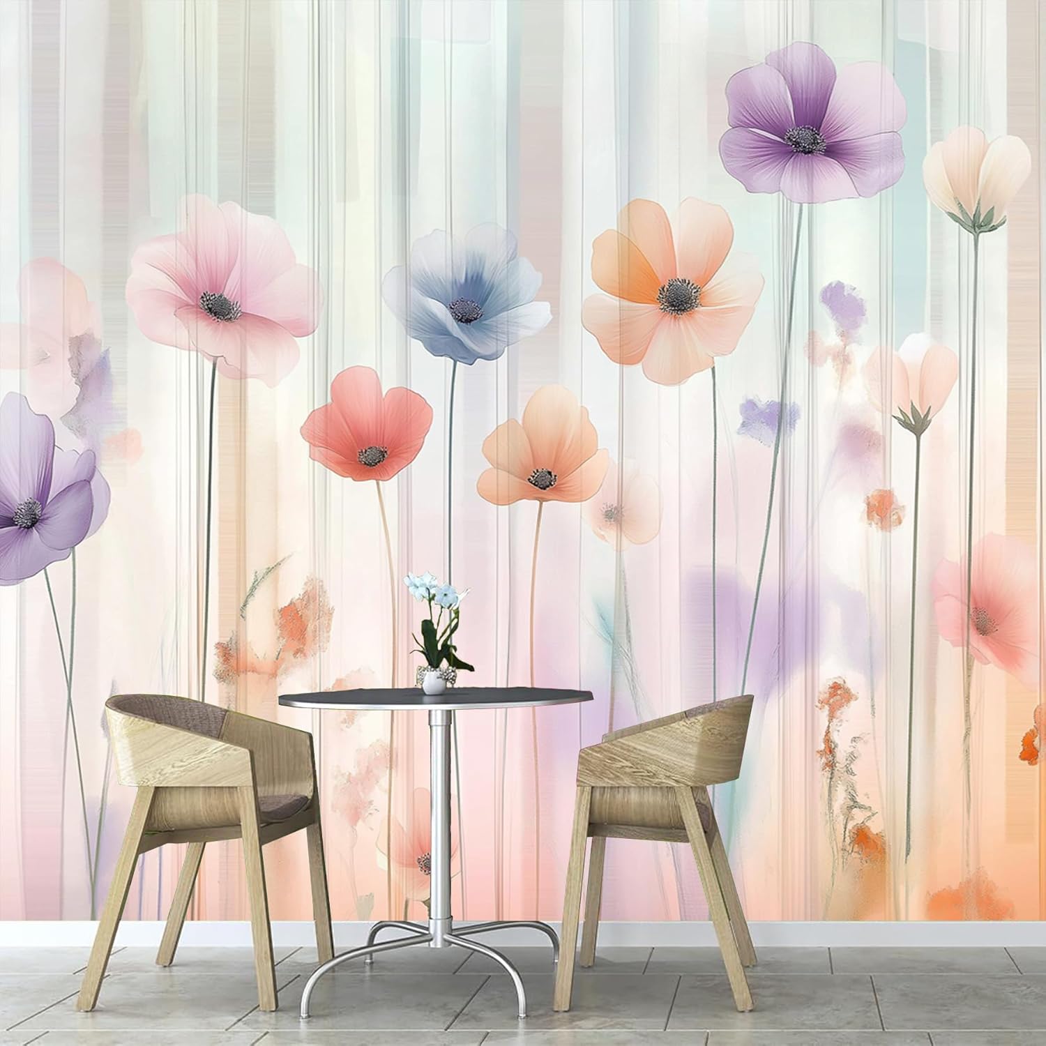 ANALTIRCE 3D Wall Mural Watercolor Petals Custom Photo Wallpaper, Plant Silk Wall Murals Decoration, 59"×42" Wall Poster Picture Desig Mural for Bedroom Living Room
