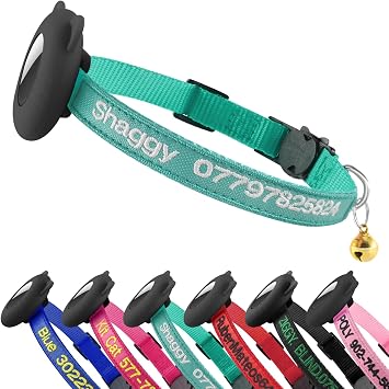Personalized Cat Collar with Airtag Holder,Custom Embroidered Name & Number