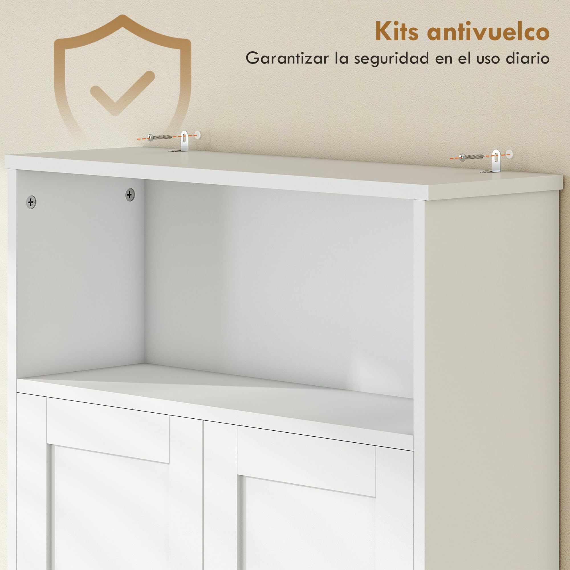 HOMCOM Mueble sobre Inodoro, Armario sobre Inodoro, Mueble de Baño con 2 Puertas de Cierre Silencioso, Estante Abierto para Lavanderías, Espacios Pequeños, 64x21x173,5 cm, Blanco