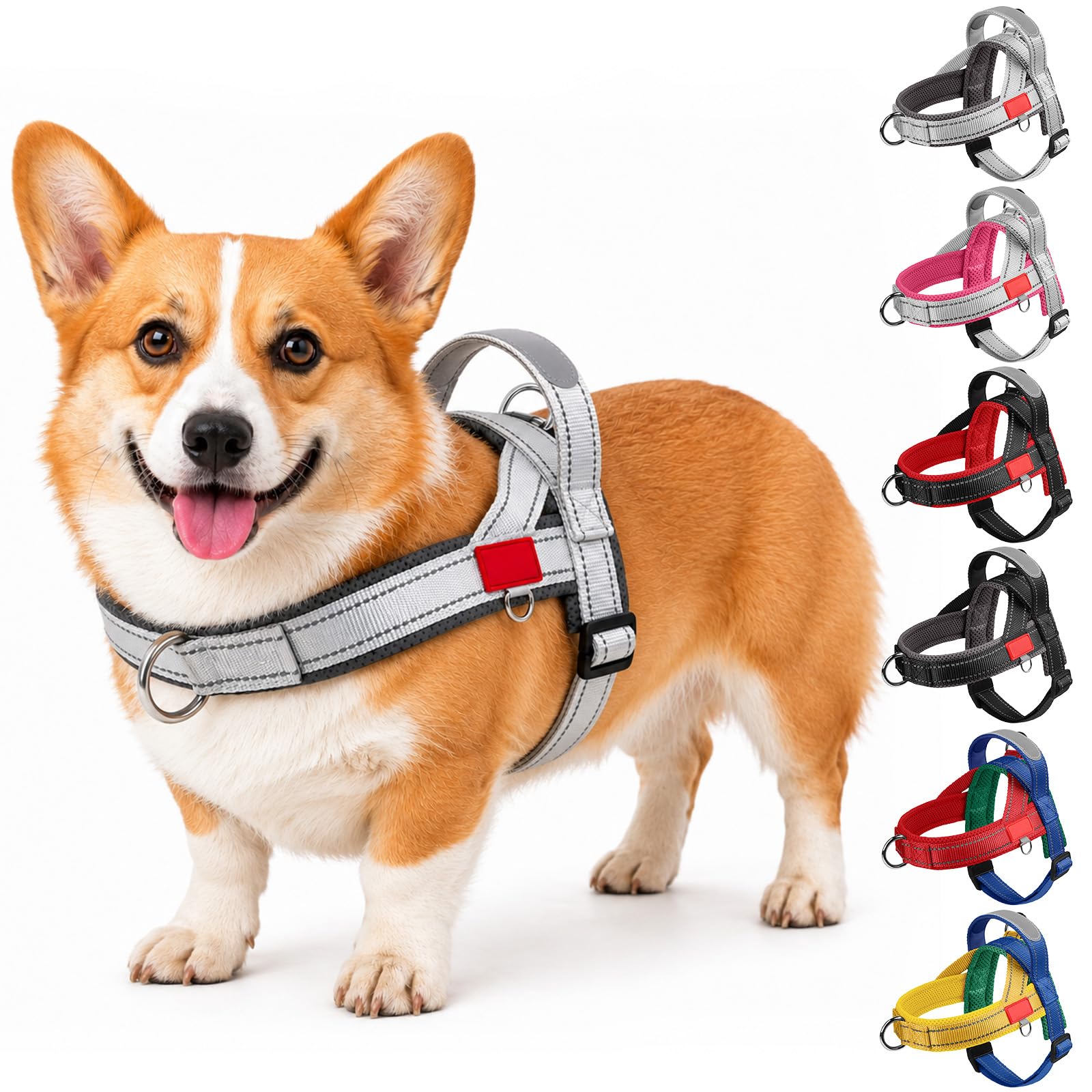 BoloShine Dog Harness with Handle, Adjustable No Pull Escape Proof Pet Vest, Reflective No-Choke Dog Harness, Lightweight Breathable Dog Vest for Small Medium Dogs Puppy Walking (Silver and Gray, M)