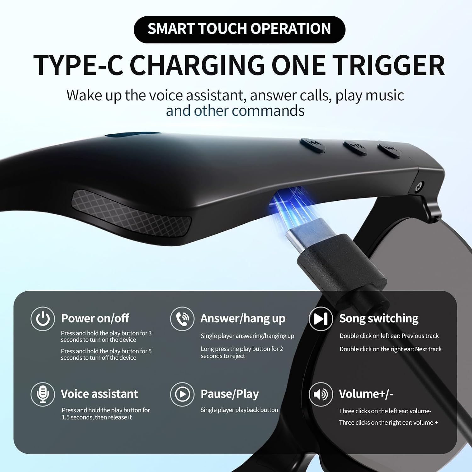 Bluetooth Sunglasses for Men & Women, Smart Glasses with Hands-Free Calls/Music, Lightweight Design (35g) - Bluetooth 5.3, 8H Playtime, Voice Assistant, 1H Fast Charge & IPX5 Sweatproof