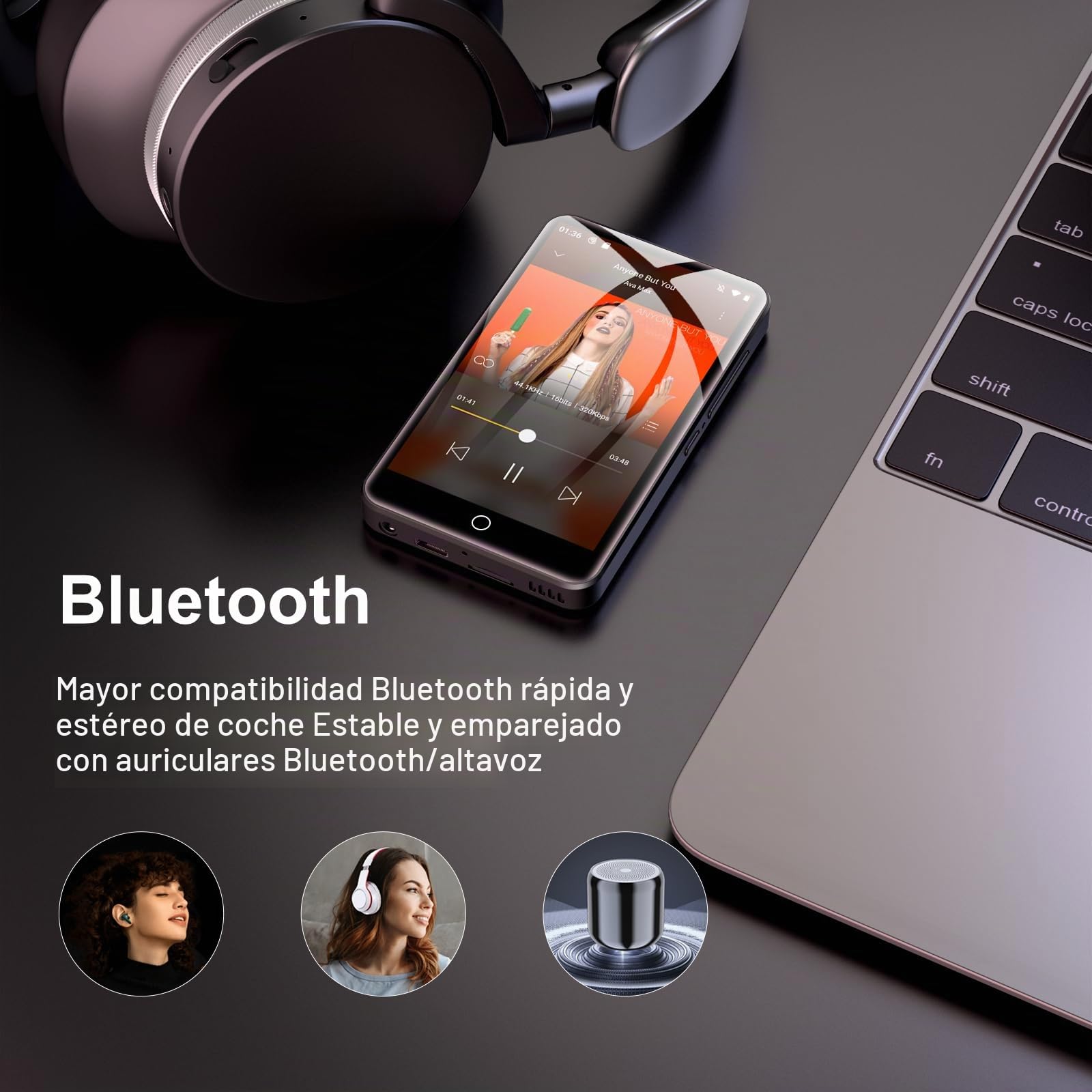 Reproductor MP3 de 80GB Bluetooth y WiFi, Reproductor MP3 de 4 Pulgadas con Pantalla táctil HD, Spotify con Altavoz, Reproductor de música Diofox Android MP3 MP4 para niños, Audible, Amazon Music