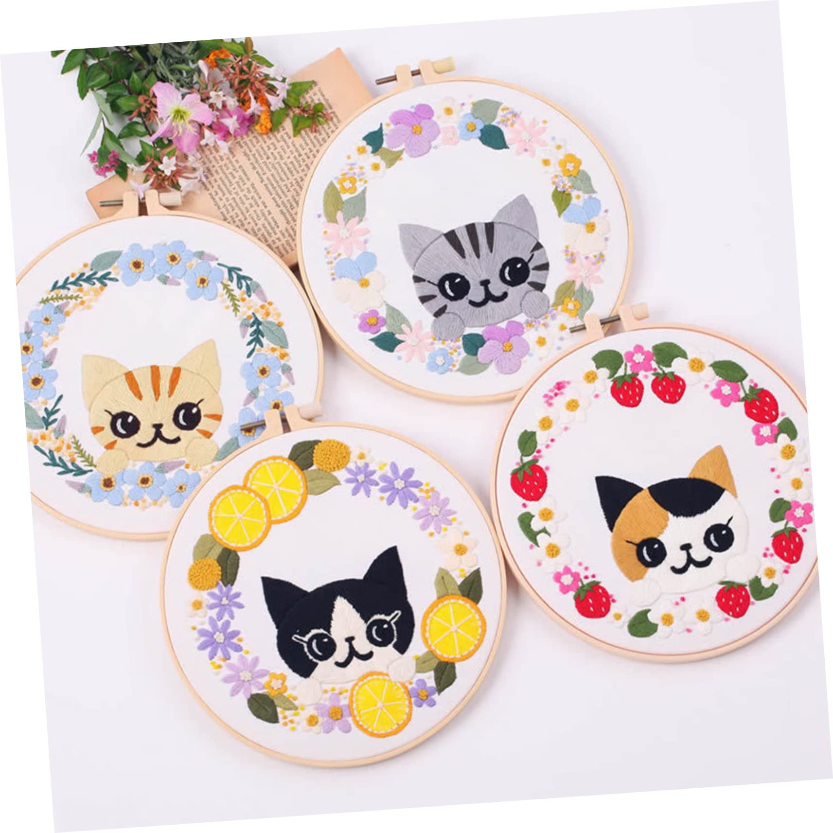 NUOBESTY 5 Juegos bolsa con bordado de gato kit de punto de cruz para adultos manualidades para niños kits de ganchillo kit de ganchillo material de bordado hecho a mano bordado a mano tela