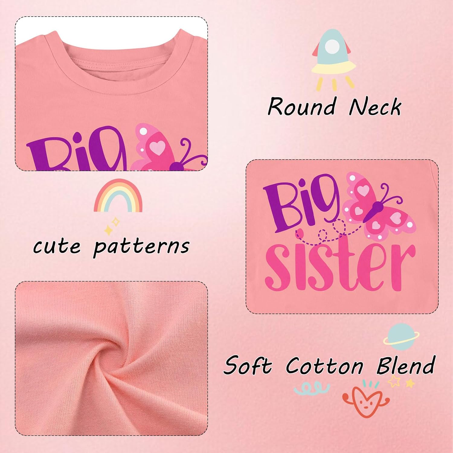 Funnycokid Big Sister Shirts for Girls Pregnancy Announcement Toddler Promoted to T-Shirt 1-6 Years - Image 5