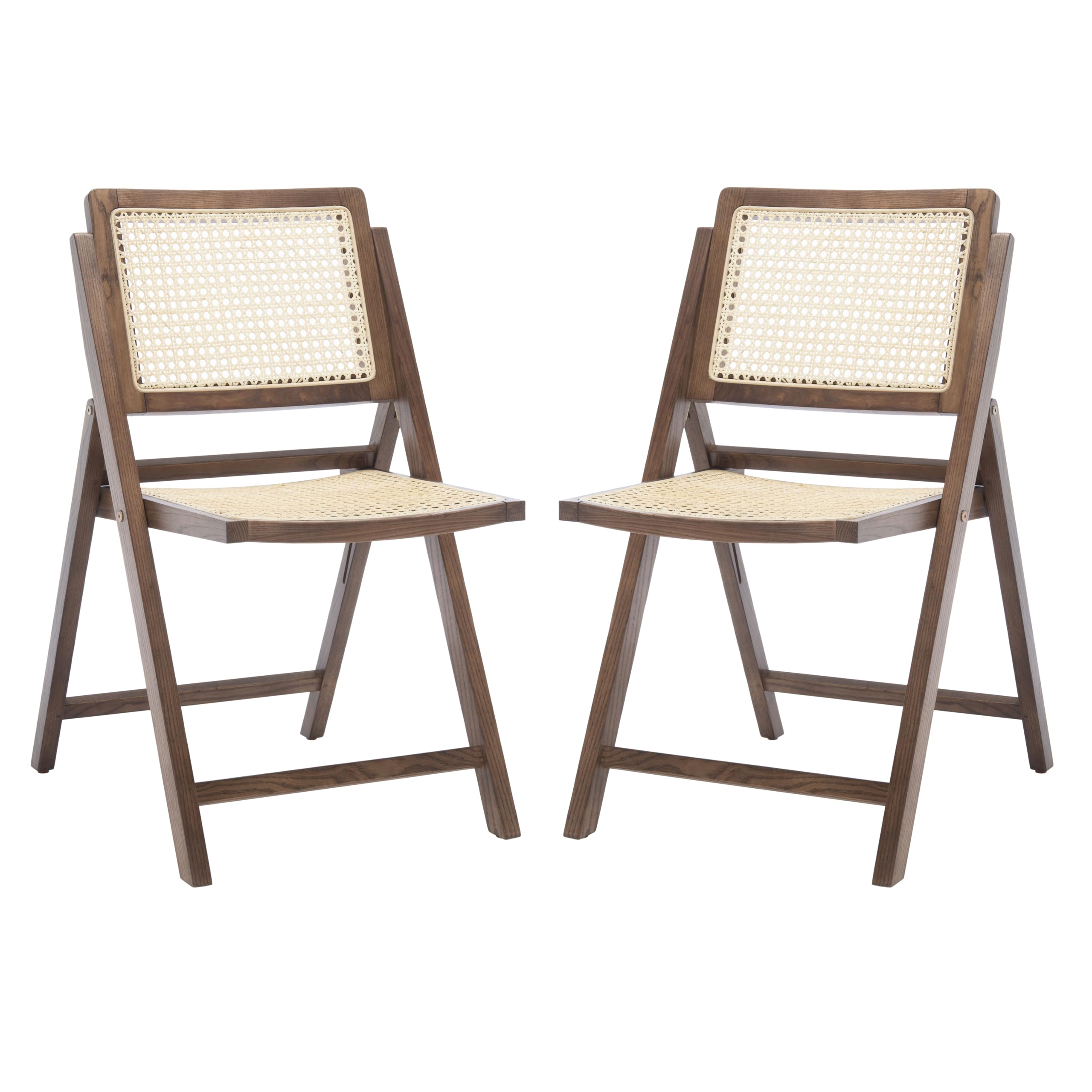 SAFAVIEH Couture Collection Desiree Tropical Coastal Walnut/Natural Cane Solid Wood Folding Dining Chair Set of 2 (Fully Assembled)