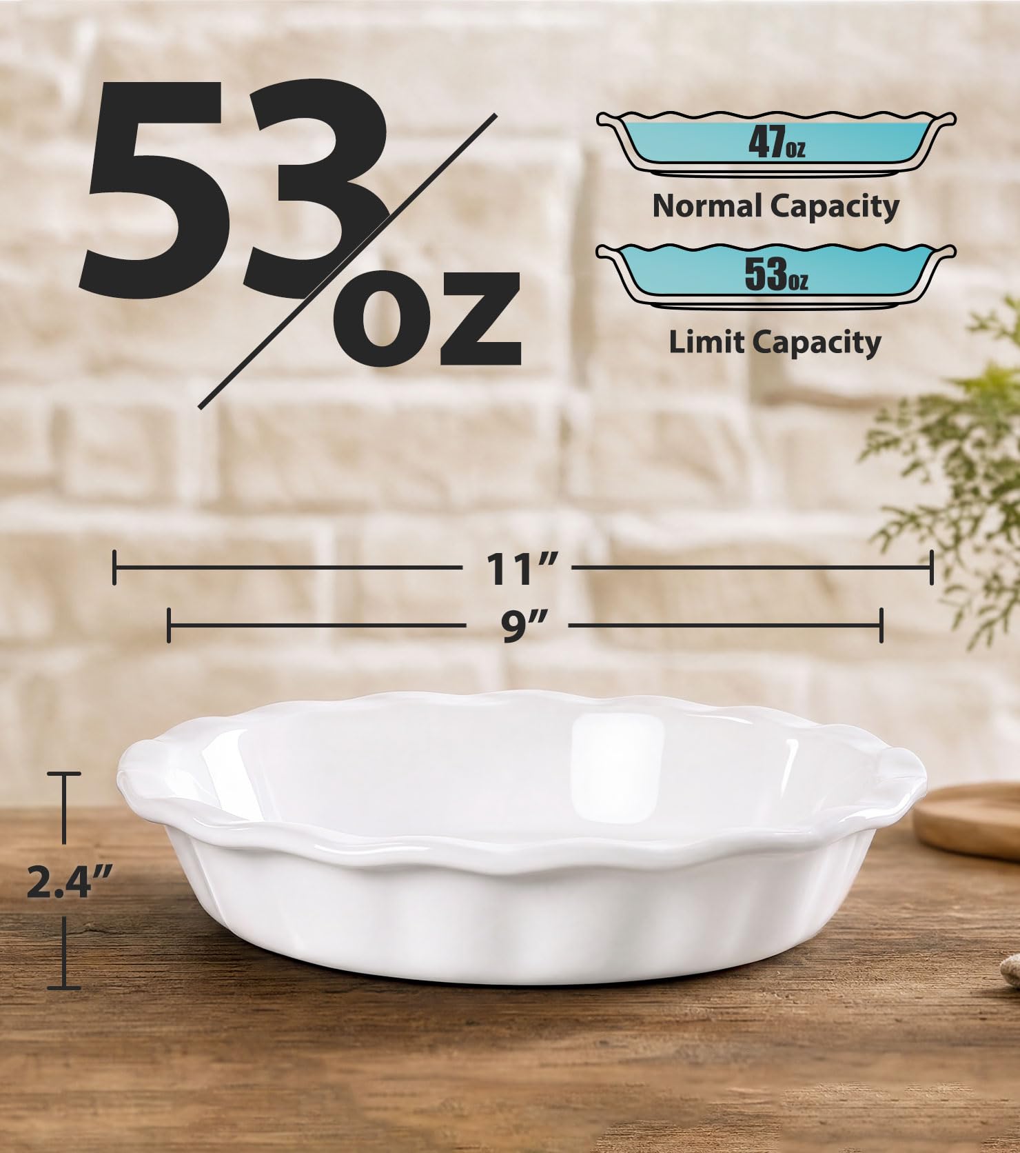 Lareina Kuchenformen zum Backen, Keramik 22,9 cm tiefe Kuchenform mit geriffeltem Rand für Apfelkuchen, Pekannuskuchen, Huhntopf Pie, langlebige Kuchenteller, 2 Stück, Weiß